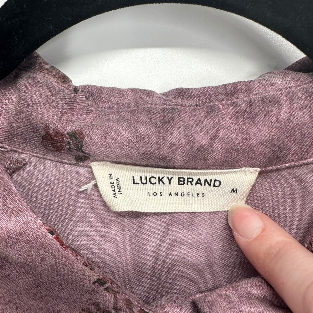 Lucky Brand Women M Mauve Floral Button Peplum Blouse Boho Cottagecore Top - Picture 3 of 11